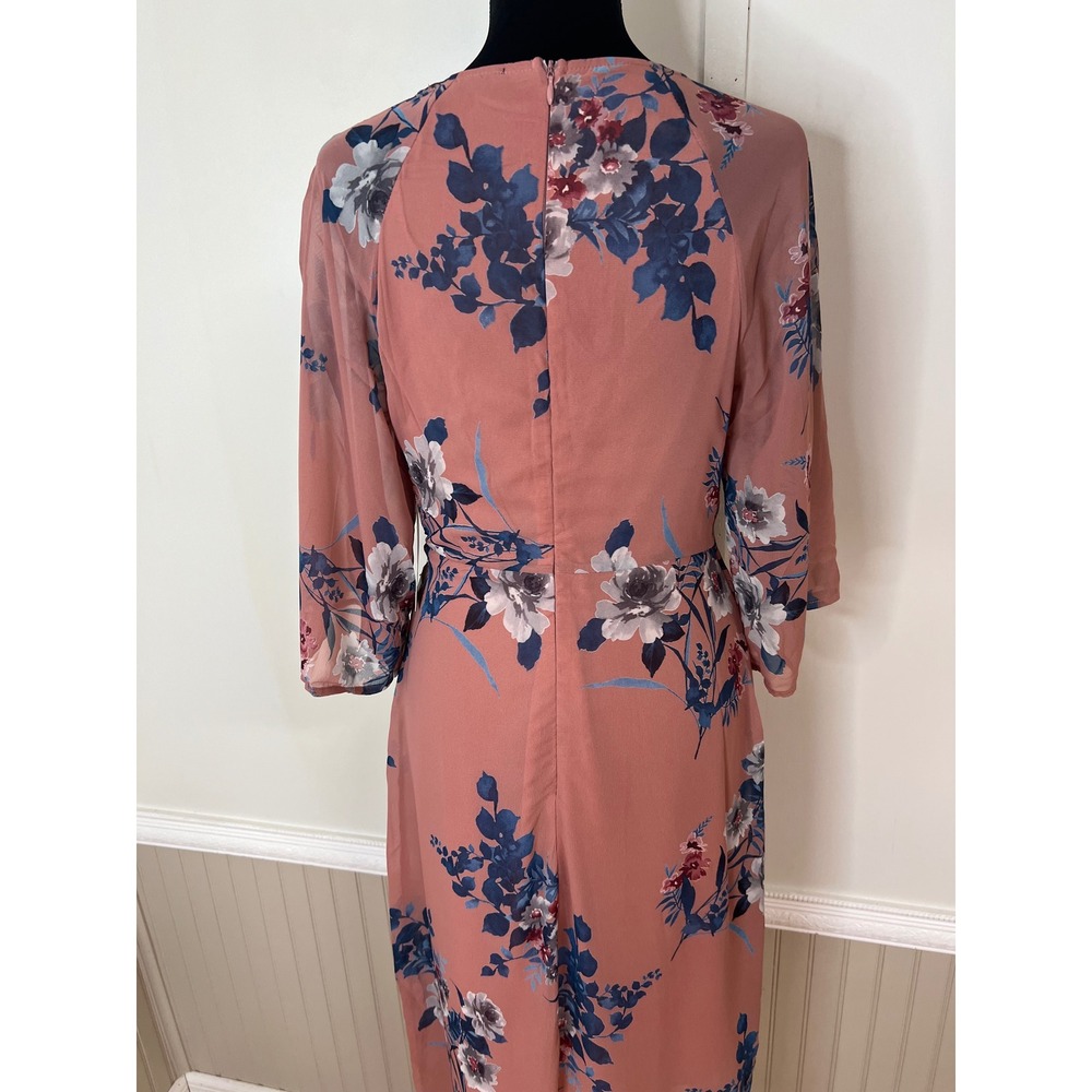 Lulus Dusty Rose Floral Faux Wrap Midi Dress Tie Front Keyhole Small NEW - Picture 7 of 12